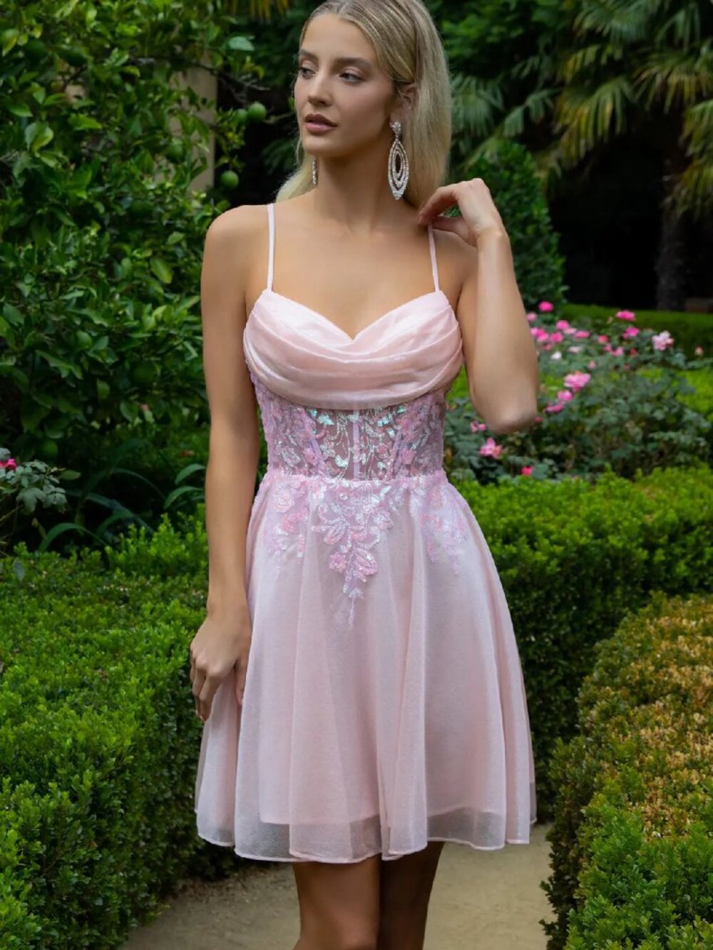 NEW BLUSH Glitter Spaghetti Strap Cocktail Dress Embellished GS3507